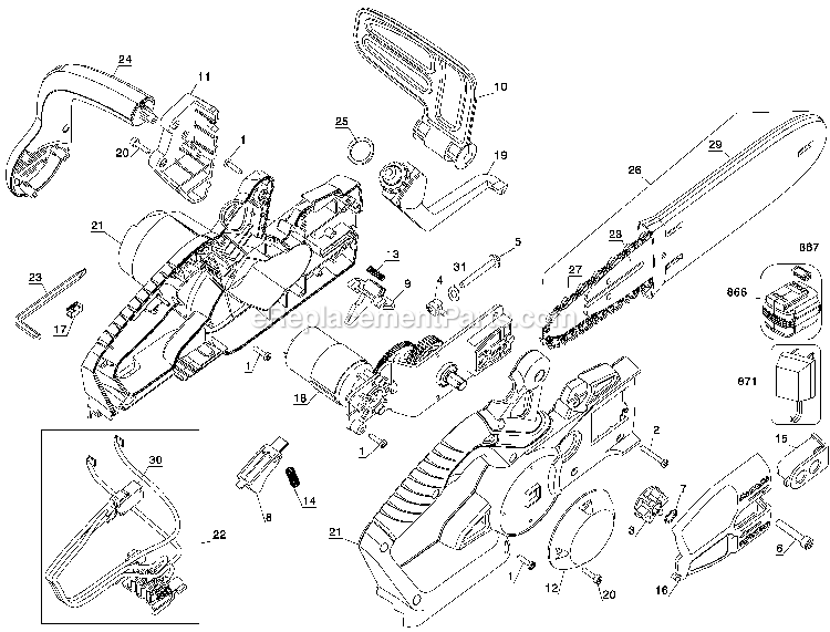 Black and Decker CCS818 (Type 1) 18v Rechargeable Chainsaw Power Tool Page A Diagram